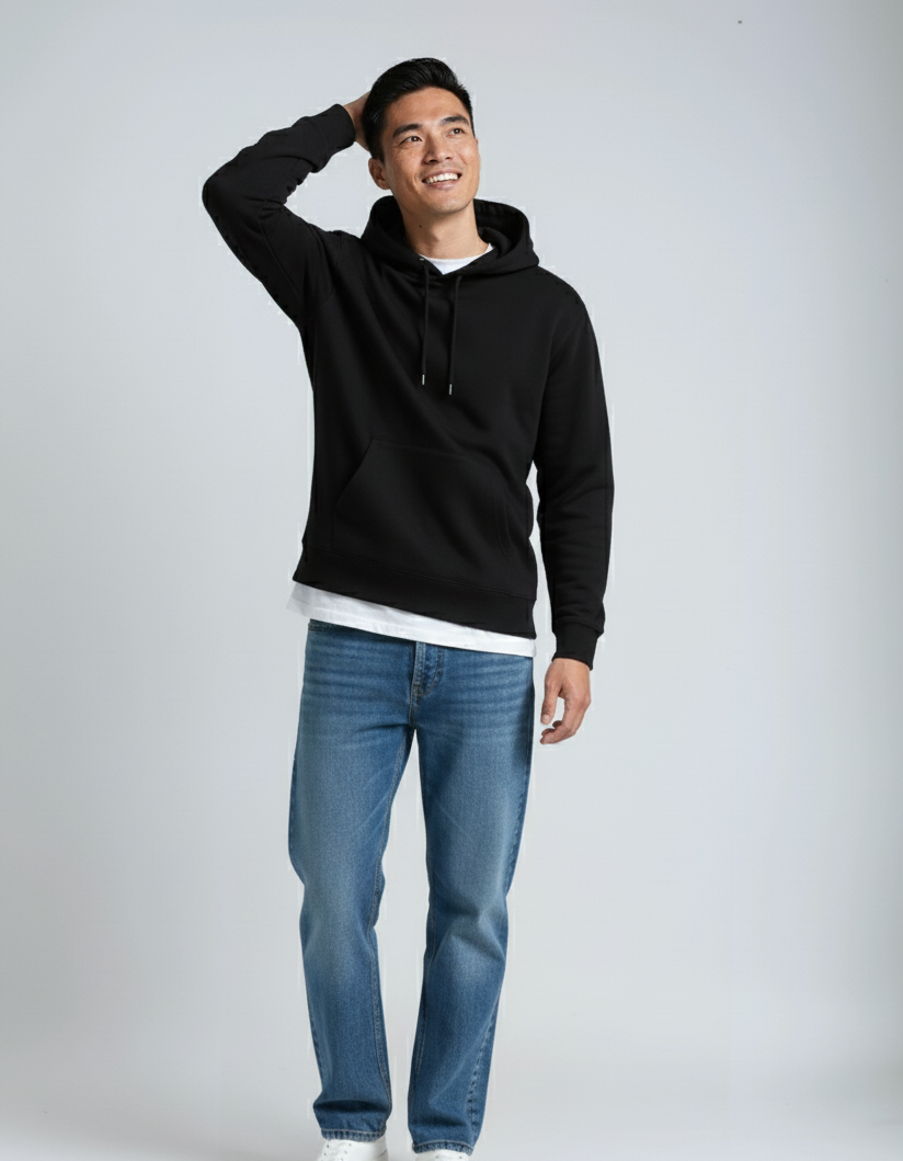 P2016 Heavyweight Pullover Hoodie black front view