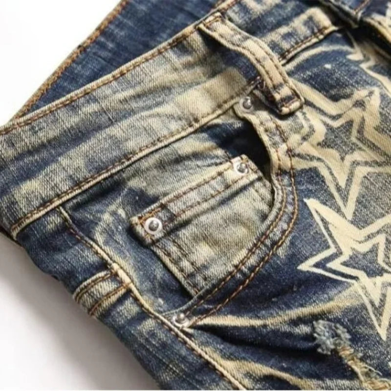 Men's Distressed Patchwork Jeans alternate angle