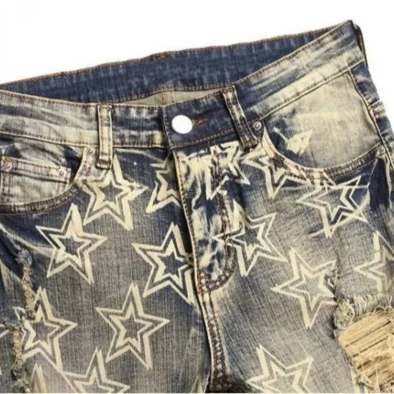 Men's Distressed Patchwork Jeans detail image